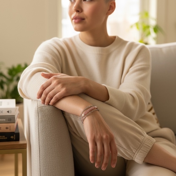 Labradorite, Pink Topaz Wrap Bracelet Convertible Necklace 14k White Gold - Picture 3 of 9